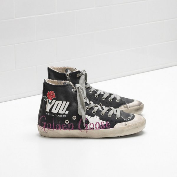 Golden Goose Francy Sneakers Handwritten Detail Star In Leather Black Women