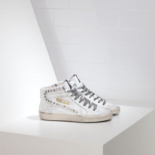 Golden Goose Slide Sneakers In Leather With Leather Star Women