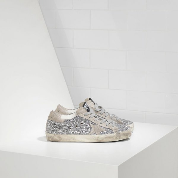 Golden Goose Super Star Sneakers In All Over Glitter Smeared Leather With Suede Star Women