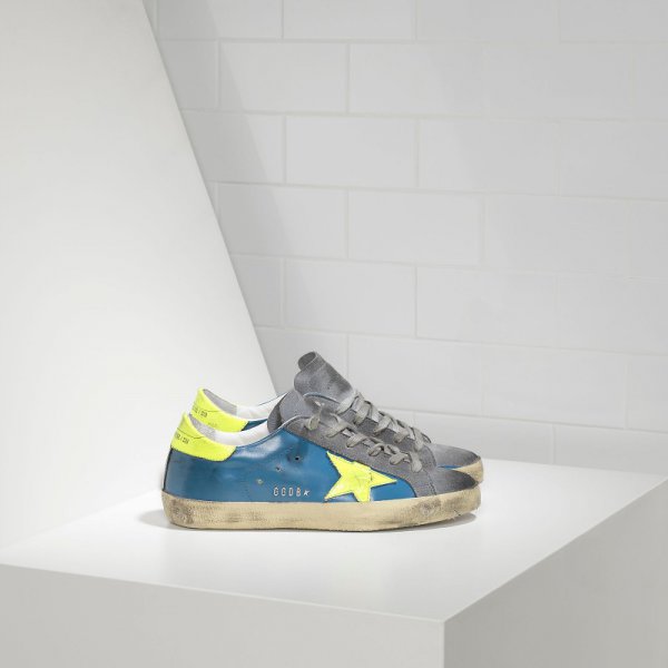 Golden Goose Super Star Sneakers In Leather With Fluo Leather Star Men