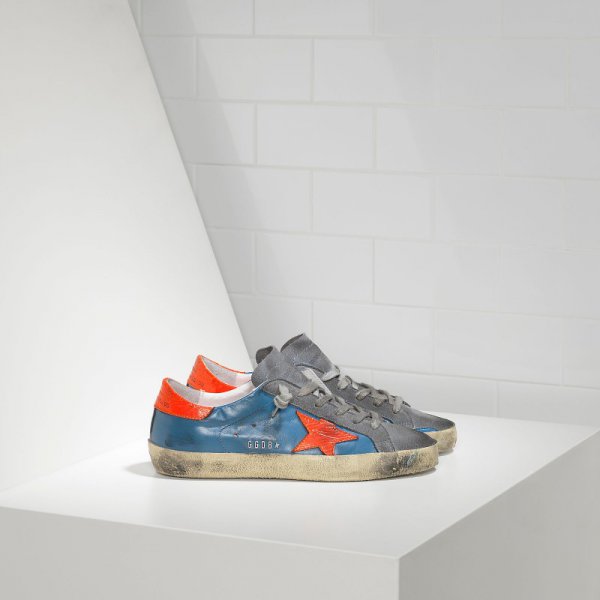 Golden Goose Super Star Sneakers In Leather With Fluo Leather Star Women