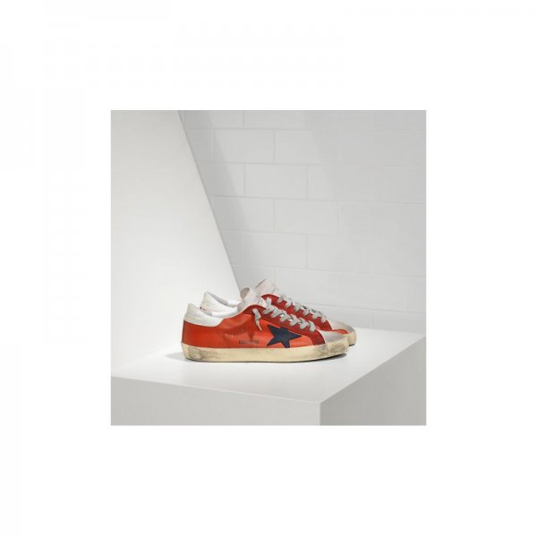Golden Goose Super Star Sneakers In Orange Red Leather With Black Suede Star Women