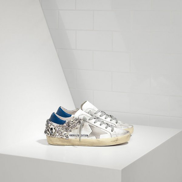 Golden Goose Super Star Sneakers In White Blue Men