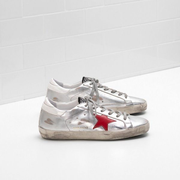 Golden Goose Super Star Sneakers Star In Glossy Material Silver Men